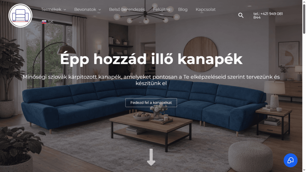 Egyedi bútorgyártó műhely és AI-alapú ügyfélkezelő rendszer – MGT Pro / Sedačky na mieru
